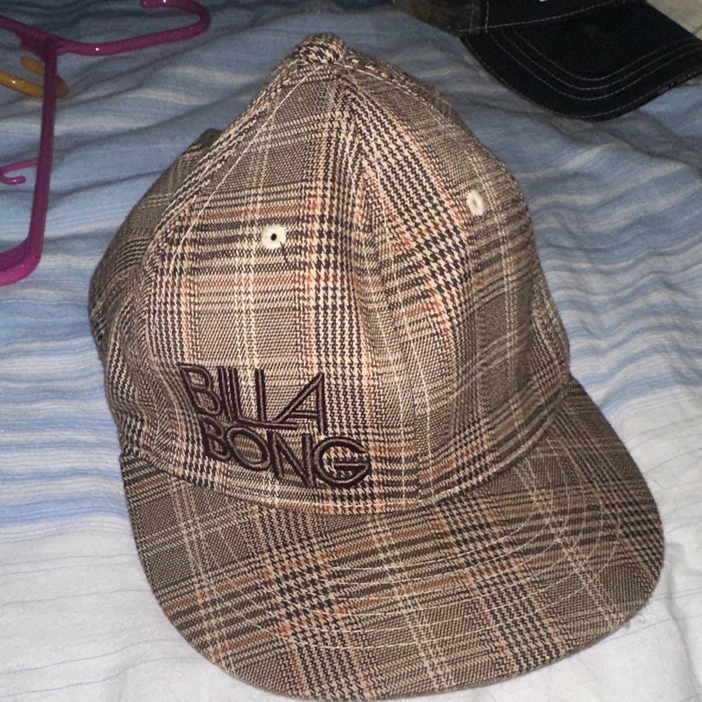 Billabong Brown and Tan Plaid Snapback Cap